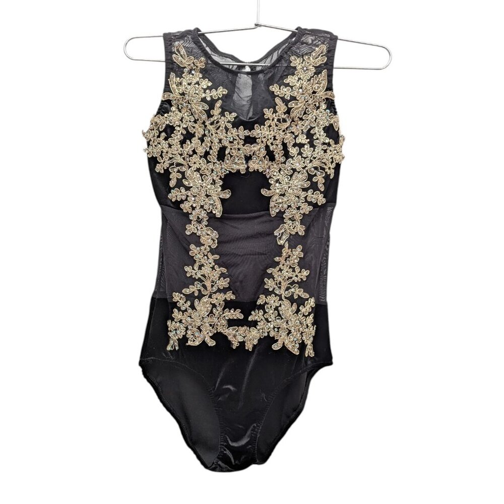 Glamour Costumes Black Dance Costume Bodysuit Mesh Sleeveless Leotard SA